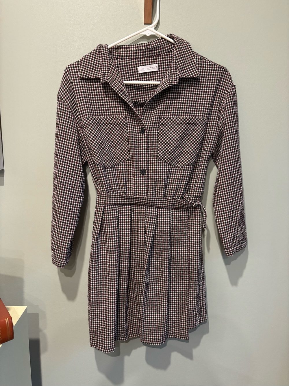 Girls Checked Shirt Dress with Waist Tie - Brown/Black